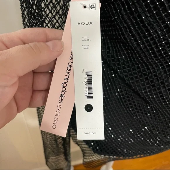 Aqua Crystal Mesh Long Sleeve Top in Black Size L (NWT) - Picture 5 of 7